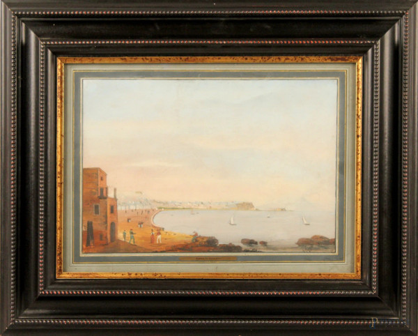 Golfo di Napoli, gouache su carta 26,5x39,5 cm, firmato G.Giusti datato 1901, entro cornice.