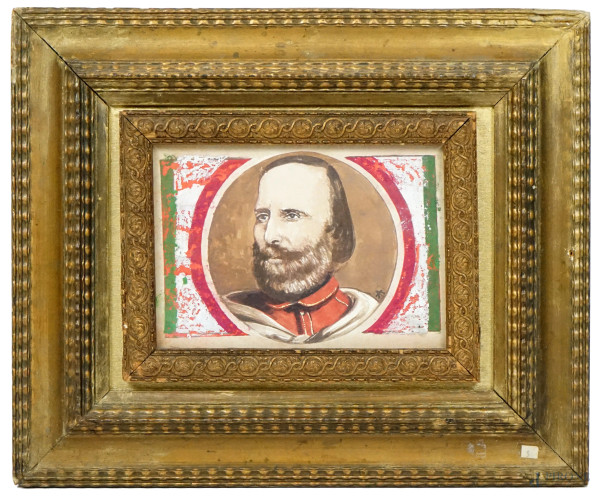 Garibaldi, acquarello su carta, cm 12x17, XX secolo, entro cornice.