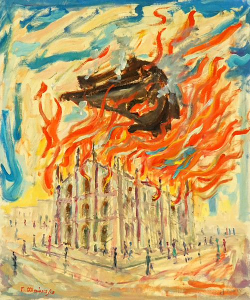 Tommaso D'Ambrosio - Si incendiano le guglie, olio su tela, cm 60x50