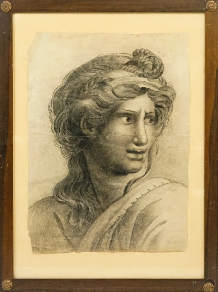 Sibilla, disegno a carboncino su carta, cm 56x40,5, datato 1841, entro cornice, (difetti)