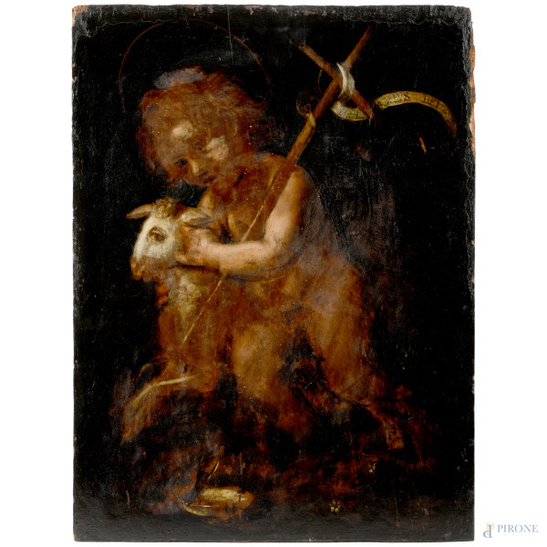 San Giovannino, XVI secolo, olio su tavola, cm 68x51, (difetti)