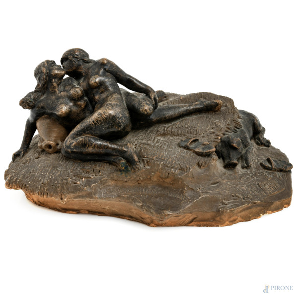 Luigi Preatoni (1845-?), Tentazioni di S. Antonio, scultura in terracotta, cm 12,5x27x17