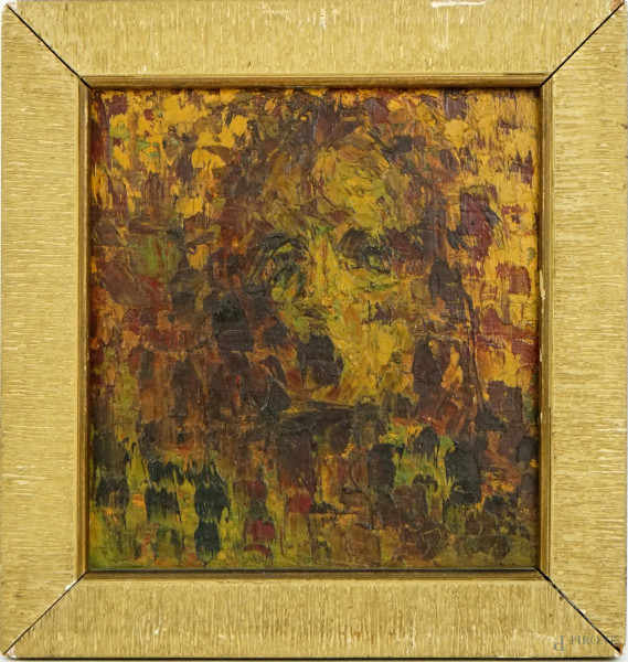 Volto, olio su tavola, cm 16x14,5, XX secolo, entro cornice