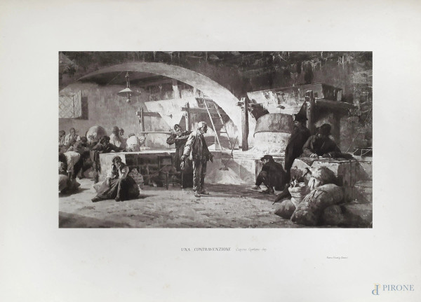 Premiato Stabilimento di Arti Fotomeccaniche Michele Danesi (1809-1887), antica fototipia su carta dell’opera “Una contravenzione” di Gaetano Capone (1845-1924), cm 30x43