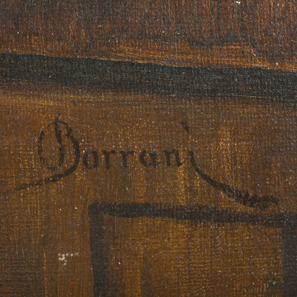 Triste novella, olio su tela, cm 84,5x125,5, XIX secolo, firmato "O. Borrani" in basso a destra, ...