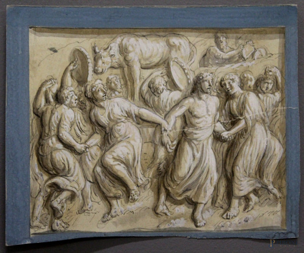 Scena biblica, tecnica mista su carta, 13x16 cm, XIX sec.