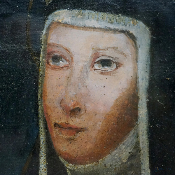 Madonna del Rosario tra San Francesco e Santa Chiara, olio su tela, XIX-XX secolo, cm 51x61, entr...