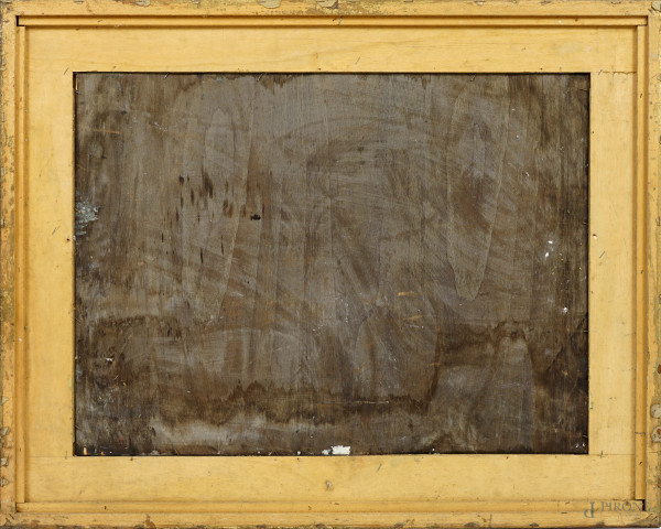 Costiera amalfitana, tela applicata su tavola, cm 58x77,5, firmato in basso a sinistra, entro cor...