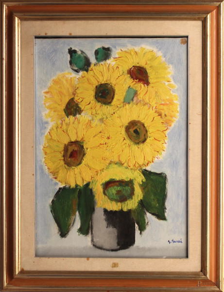 Giuseppe Succi - Vaso con fiori, olio su tela, cm 70 x 50, entro cornice.