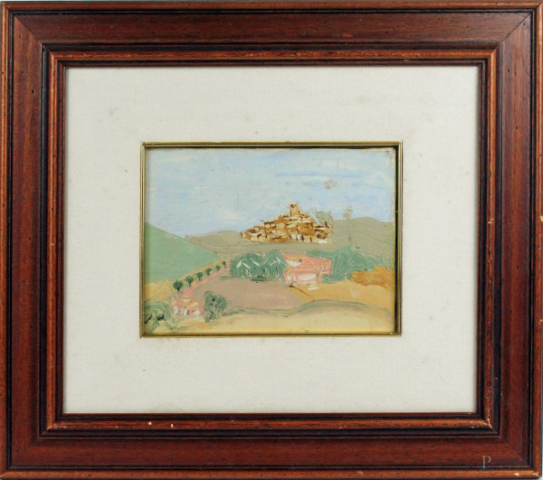 Paesaggio toscano, olio su tela, cm.18x24, entro cornice