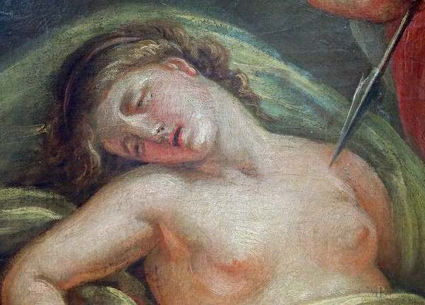 Venere e Cupido, olio su tela in assetto circolare, XVIII secolo, diametro cm 63, entro cornice