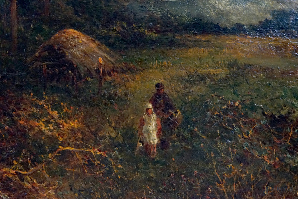 Vittorio Avondo (1836-1910) attr.a, Paesaggio con figure, olio su tela, cm 61x92, entro cornice.