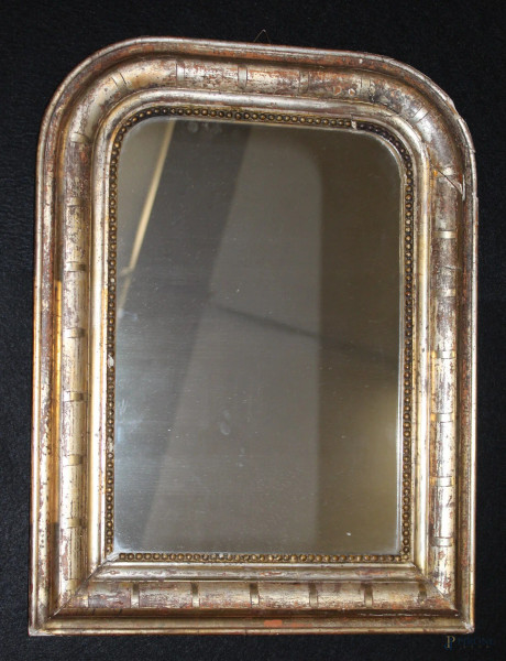 Specchiera rettangolare in legno argentato a mecca, XIX sec., cm 52 x 40.