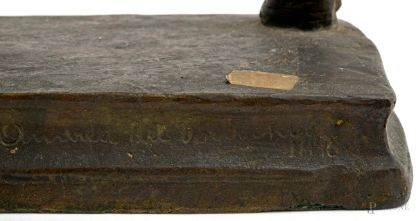 Scultura equestre in bronzo raffigurante Bartolomeo Colleoni, cm 60x50x27, inizi del XX secolo is...