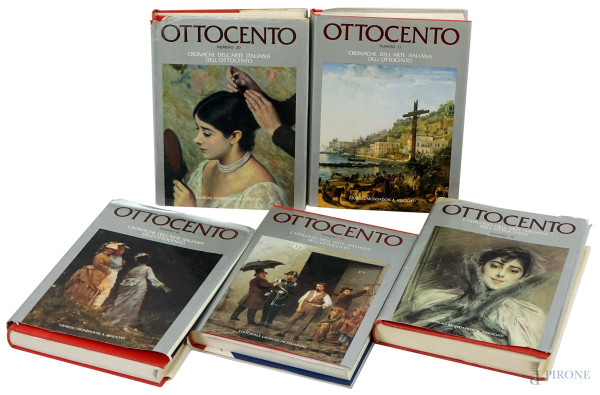 "Ottocento, cronache dell'arte italiana", lotto di cinque volumi, numeri 18/19/20/22/23, Editore Giorgio Mondadori & Associati, (difetti).