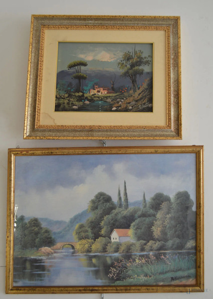 Lotto di due dipinti a soggetti e misure diverse.