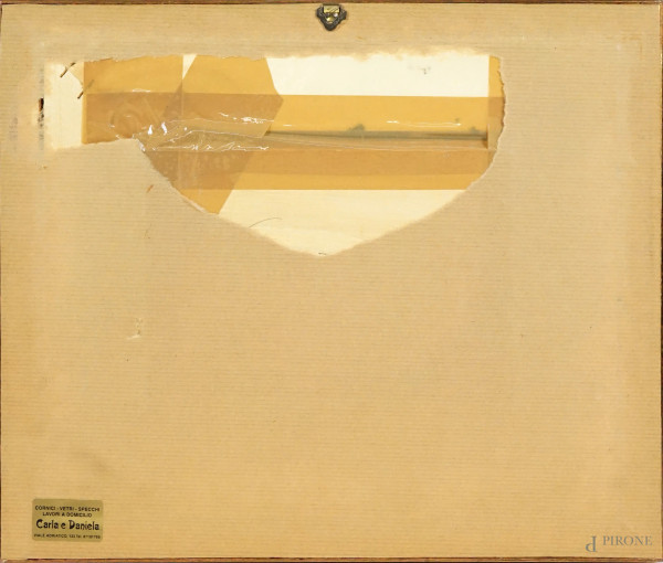 Carlo Antoci (XX secolo), Costa con imbarcazioni, olio su compensato, cm 18,5x13, entro cornice