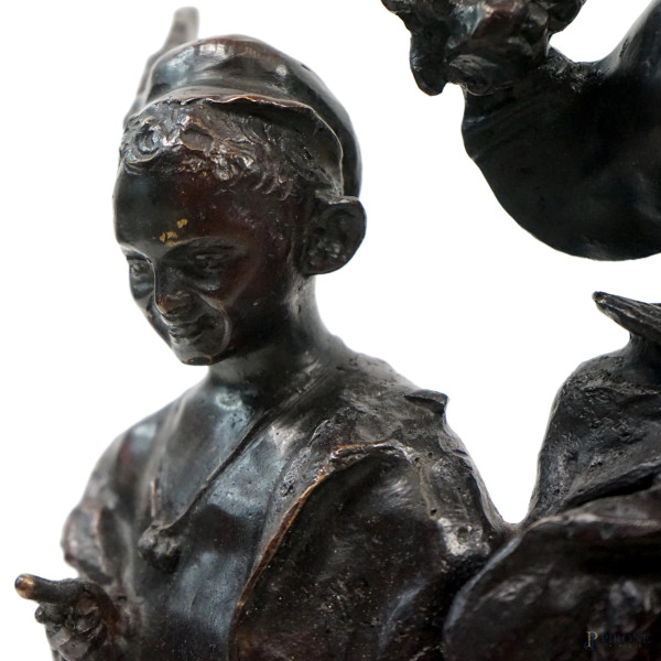 Festa di Piedigrotta, gruppo scultoreo in bronzo brunito, firmato De Matteis, base in marmo, cm h...