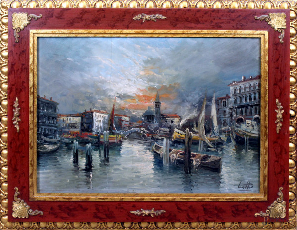 Scorcio di Venezia, olio su tela, cm. 50x70, firmato Lietti, entro cornice.