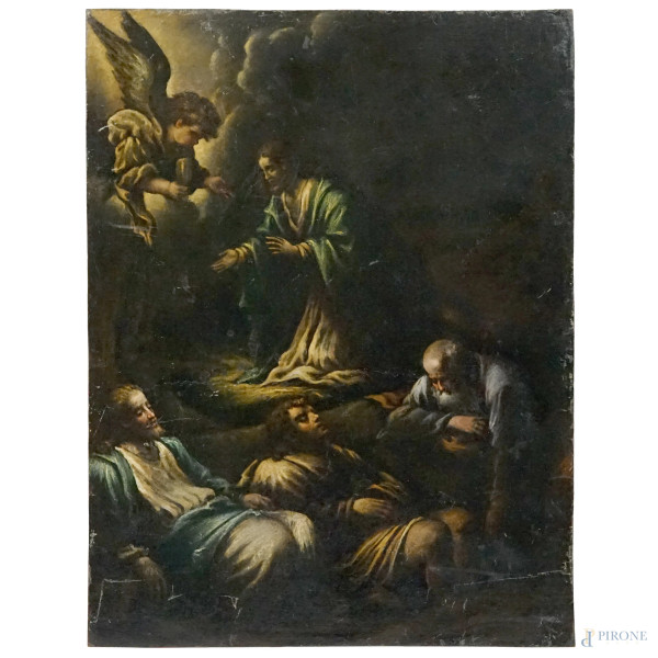 Scuola dei Bassano, XVII secolo, Orazione di Cristo nell'Orto, olio su rame, cm 36x27,8, (difetti)