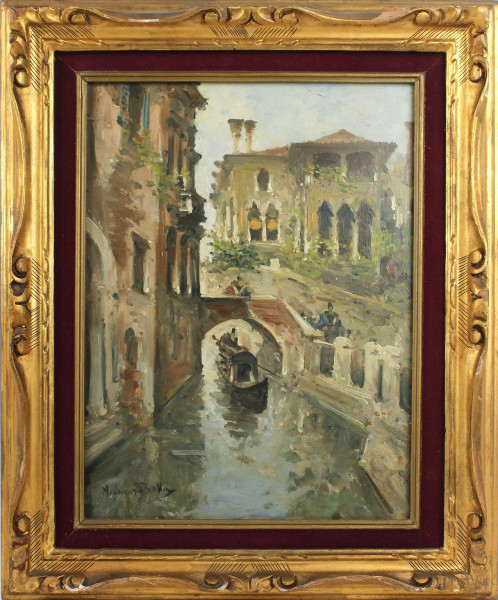 Scorcio di Venezia, olio su masonite, cm 40x30, firmato, entro cornice