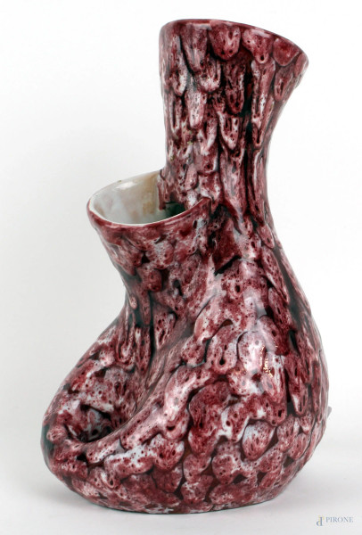 Vaso in ceramica smaltata, altezza cm 28,5, marcato Deruta.
