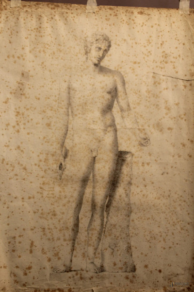 Studio di scultura neoclassica, disegno su carta, 53x39 cm.