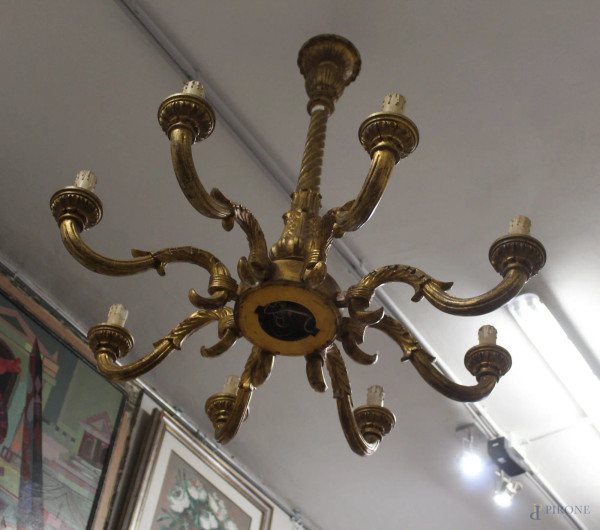 Lotto di tre lampadari in legno dorato primi '900.