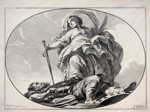 Johannes Punt (Amsterdam 1711 - 1779), Santa Caterina da Rubens, acquaforte, cm 33x41
