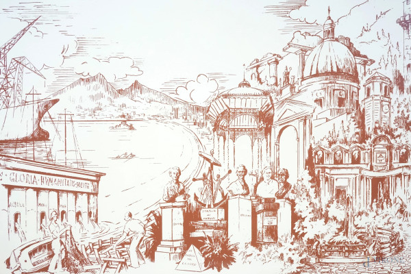 Castellammare di Stabia, serigrafia, es. 25/200, cm 32,5x46,5, firma in lastra "Scarselli", entro...