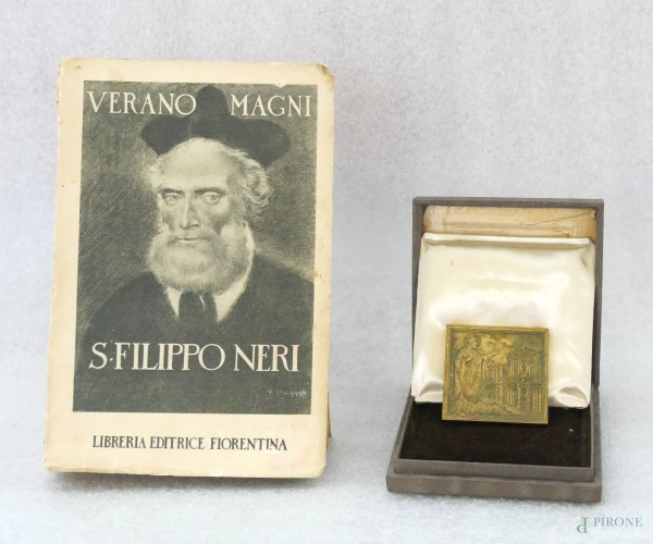 Medaglia in bronzo 4 centenario morte San Filippo Neri 1995 incisore Veroi, con libro sulla vita di S. Filippo Neri Edizione del 1937