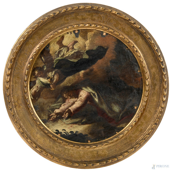 Lotto composto da sei olii su tela a serto circolare raffiguranti scene della vita di Cristo, XVI...