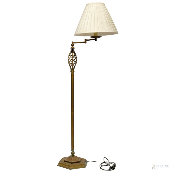 Lampada da terra in bronzo con braccio orizzontale regolabile, XX secolo, cm 140,5x46, (difetti, da revisionare)