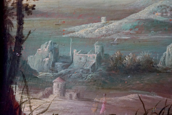 Pittore del XIX secolo, Ratto di Europa, olio su rame, cm 30x40, entro cornice