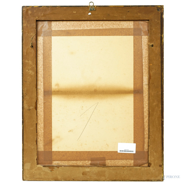 Scendendo dalla carrozza, XIX secolo, acquerello su carta, cm 32x21,5, entro cornice, (lieve foxi...
