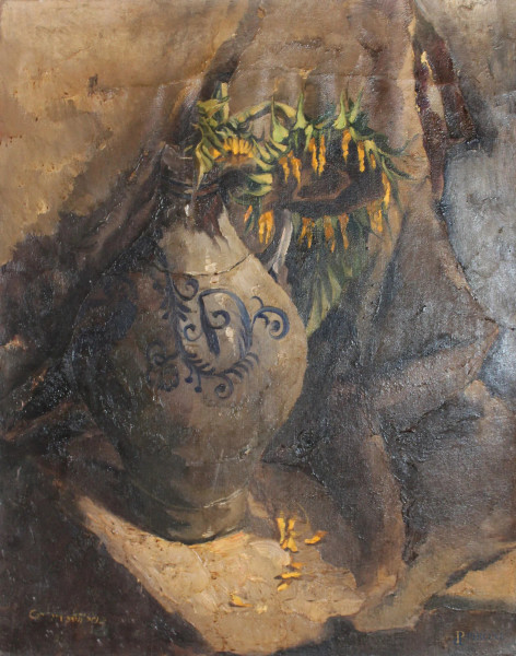 Natura morta brocca e drappeggio