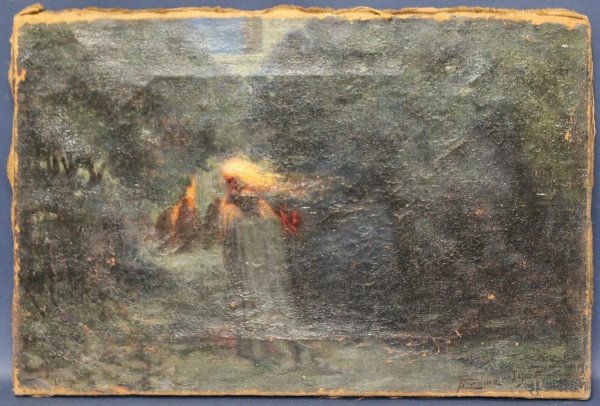 Notturno con figura, olio su tela, 40x60 cm, firmato G.Crema 1945.