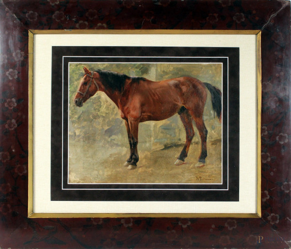 Cavallo, olio su tela, cm. 32x42, firmato R. Panerai, entro cornice.