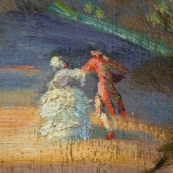 Parco con figure, olio su compensato, firmato, cm 120x80, entro cornice