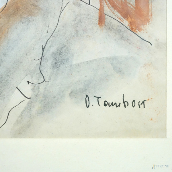 Orfeo Tamburi (Jesi, 1910 – Parigi, 1994), Ritratto, acquarello su carta, cm 27x21, entro cornice