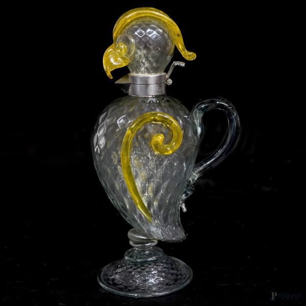Versatoio in vetro di Murano a foggia di pappagallo, design Flavio Poli per Seguso Vetri d'Arte, ...