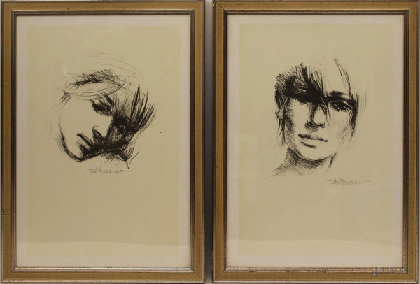 Lotto composto da due serigrafie raffiguranti ritratti di ragazze, cm 42 x 29, entro cornici.