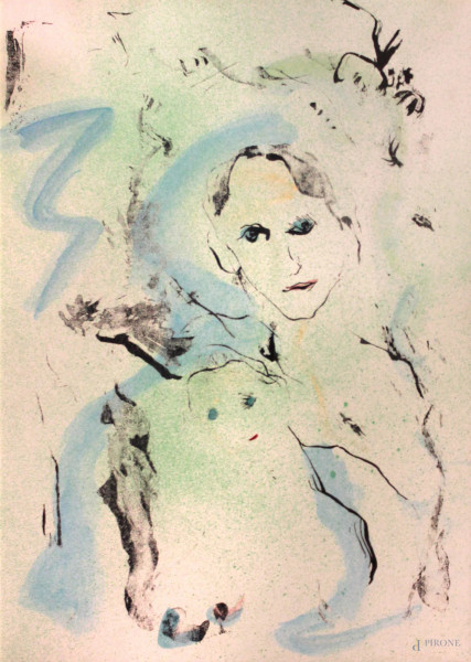 Ernesto Treccani - Maternit&#224;, tecnica mista su cartoncino, cm 50 x 70.