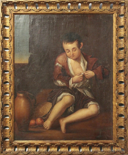 Fanciullo, dipinto ad olio su tela, XVIII sec., cm 73 x 57, entro cornice.