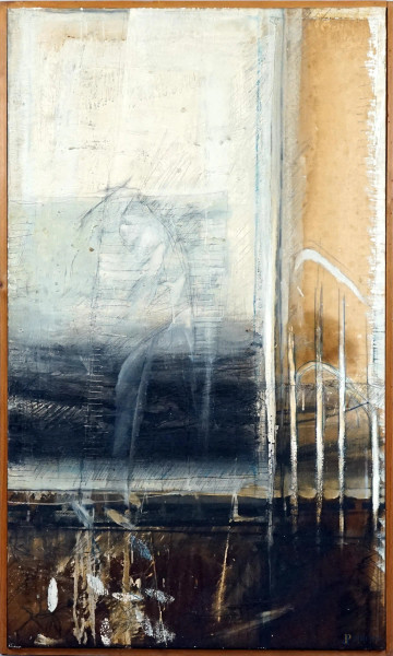 Cesare Bertuzzi - Ospedale, olio e tempera su tela, cm 120x70, entro cornice, (dipinto esposto alla IX Quadriennale Nazionale d'Arte Roma 1965-66)