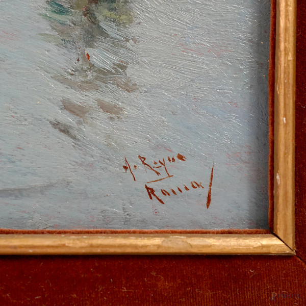 Laguna di Venezia, XIX secolo, olio su tavola, firmato, cm 31x45,2, entro cornice