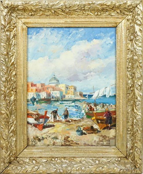 Salerno, olio su compensato, cm 40x30, G.Bertoni, entro cornice.