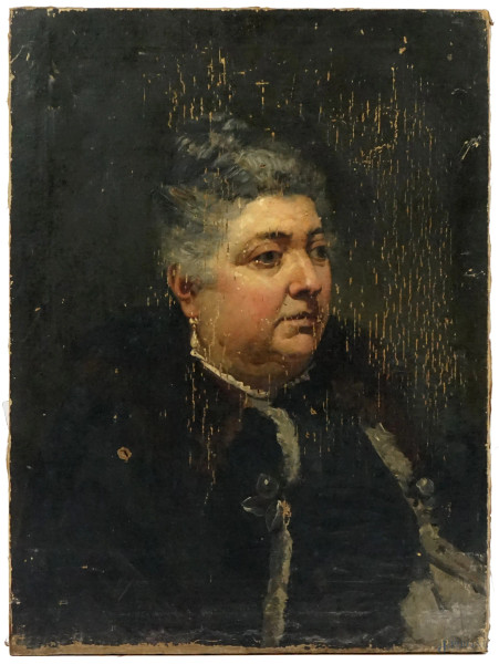 Ritratto di signora, olio su tela, cm 71x53, fine XIX-inizi XX secolo, (difetti sulla tela).