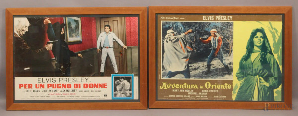 Lotto composto da due locandine raffiguranti film con Elvis Presley: Per un pugno di donne, Avventura in oriente, cm. 46x68 e.c.