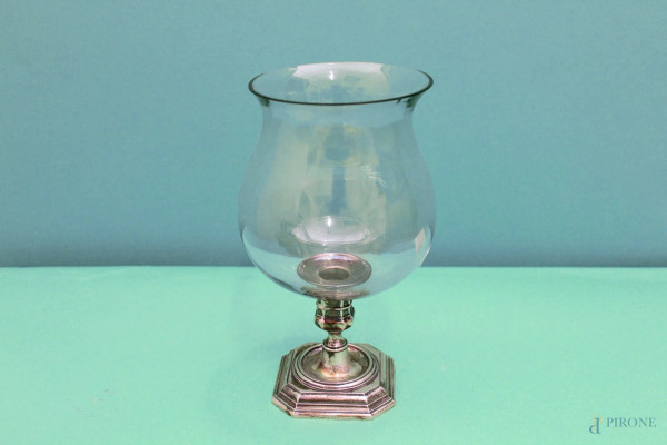 Portafiori in vetro su base in argento, h. 24 cm
